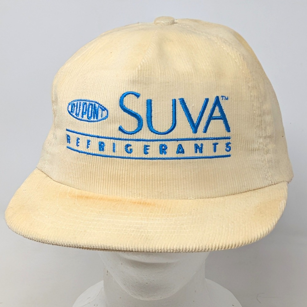 Vintage DuPont Suva Refrigerants Corduroy Snapback Hat Stylemaster Cream USA